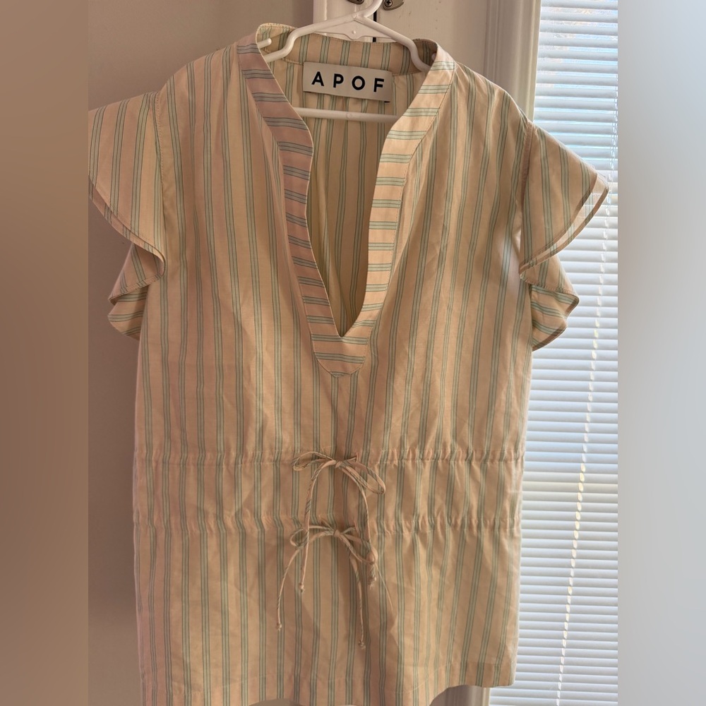 APOF cotton striped drawstring waist shirt